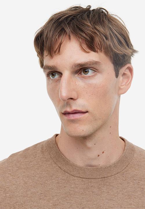 H&M - Slim fit fine-knit cotton jumper - dark beige marl