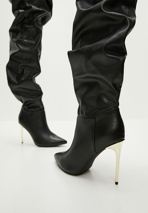 Plum - Crown stiletto boot - black