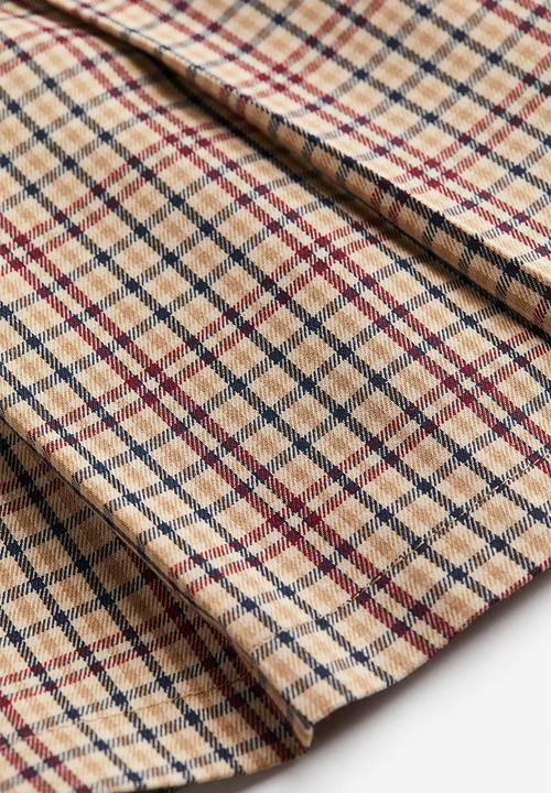 H&M - Pleated a-line skirt - beige/checked