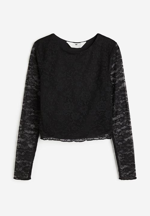 H&M - Long-sleeved lace top - black