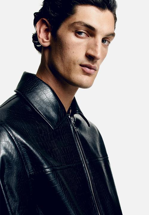 H&M - Regular fit coated jacket - black/crocodile-patterned