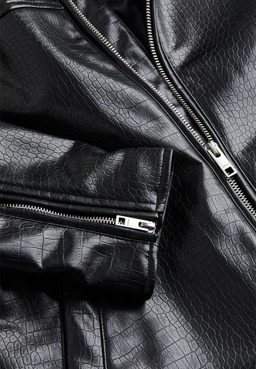 H&M - Regular fit coated jacket - black/crocodile-patterned