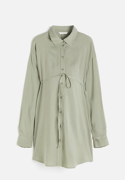 H&M - Mama before & after tie-belt shirt - light khaki green