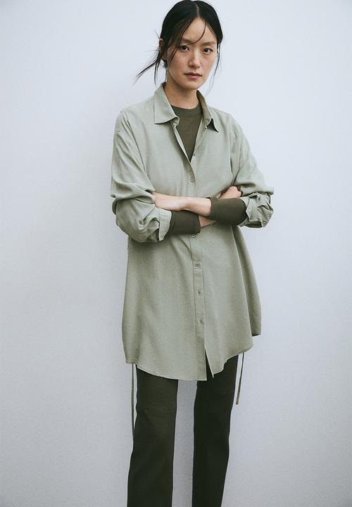 H&M - Mama before & after tie-belt shirt - light khaki green