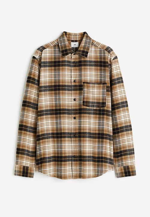 H&M - Regular fit flannel shirt - beige/checked