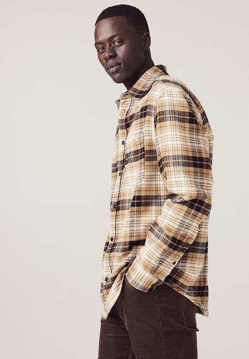 H&M - Regular fit flannel shirt - beige/checked