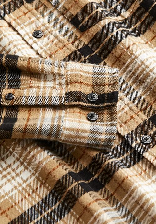 H&M - Regular fit flannel shirt - beige/checked