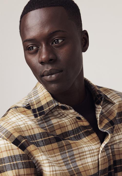 H&M - Regular fit flannel shirt - beige/checked