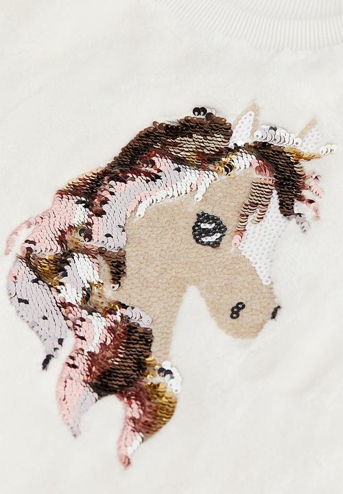H&M - Reversible sequin-motif sweatshirt - white/horse