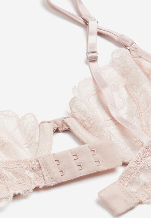 H&M - Non-padded underwired lace bra - light pink