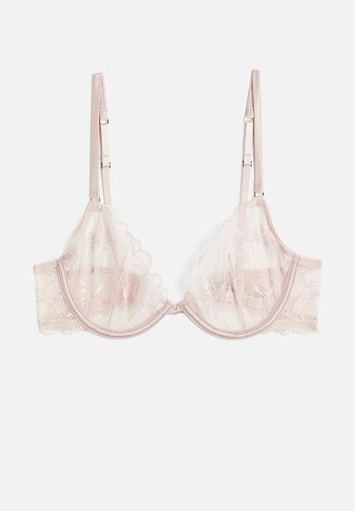 H&M - Non-padded underwired lace bra - light pink