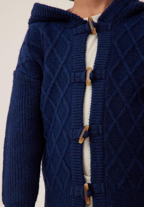 Cotton On - Cable hooded cardigan - navy blazer