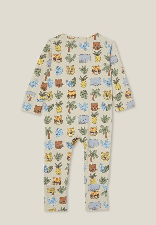 Cotton On - The long sleeve zip romper - rainy day/tropical boy jungle