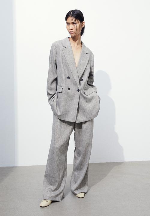 H&M - Double-breasted blazer - greige/herringbone-patterned