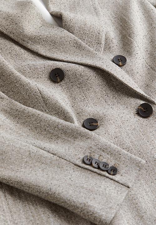 H&M - Double-breasted blazer - greige/herringbone-patterned