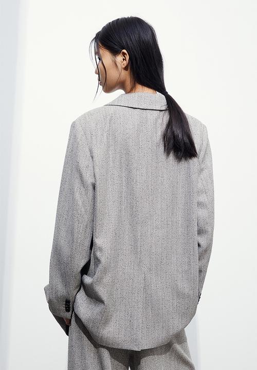 H&M - Double-breasted blazer - greige/herringbone-patterned