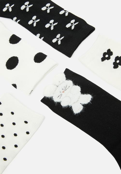 Pop Candy - 5 Pack ankle socks - black & white