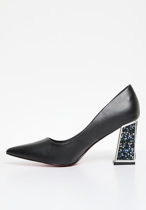 Plum - Alessandra block heel court - black