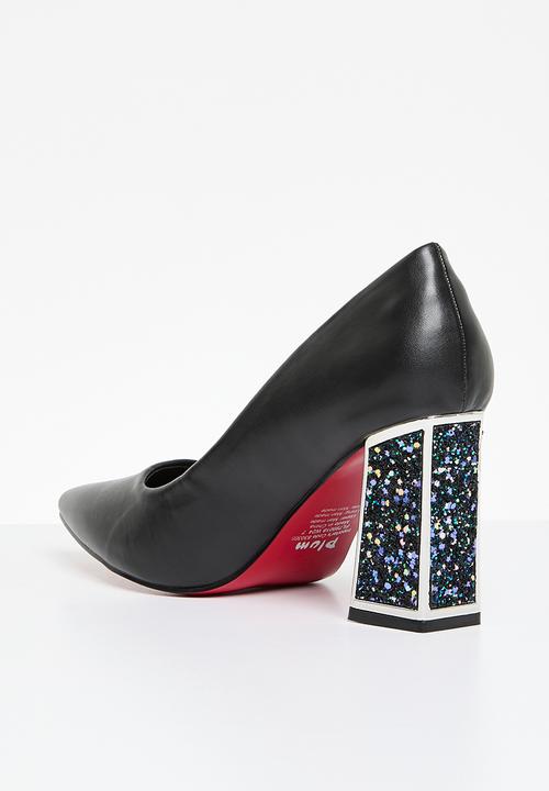 Plum - Alessandra block heel court - black