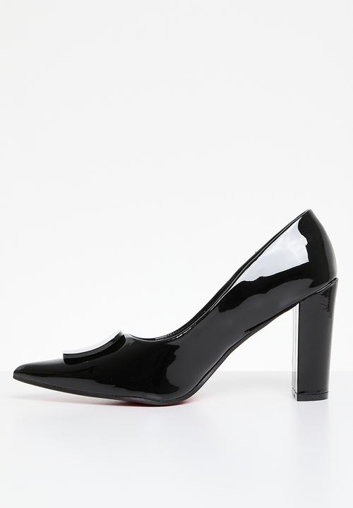 Plum - Esme block heel court - black