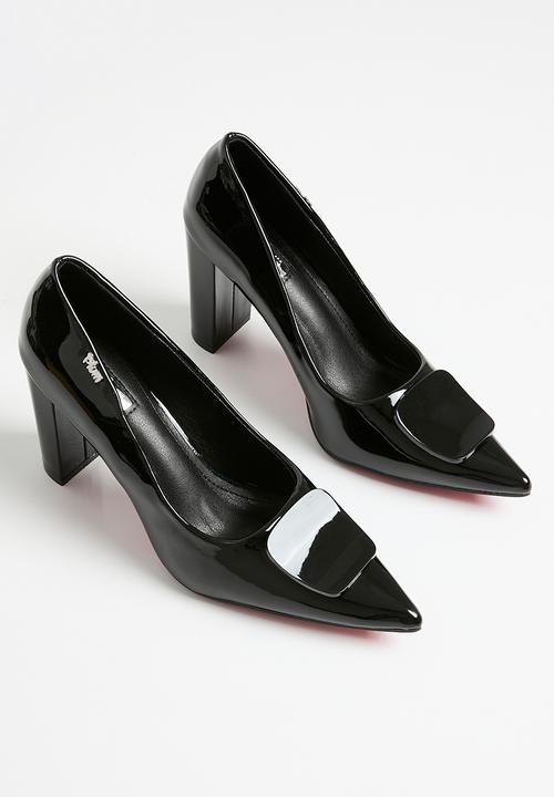 Plum - Esme block heel court - black