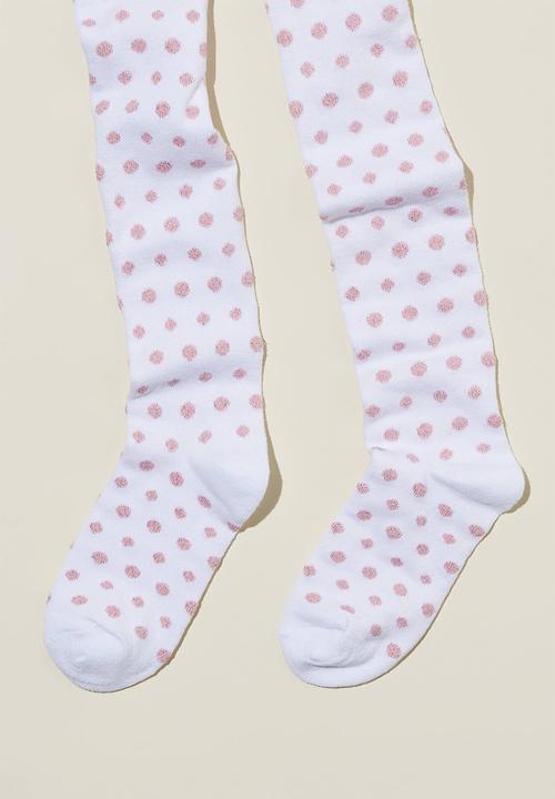 Cotton On - Solid tights - vanilla/pink polka dot shimmer