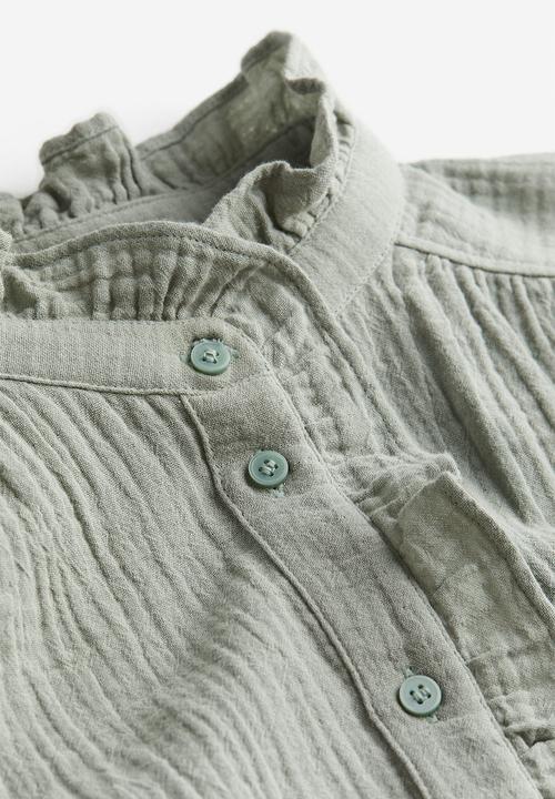 H&M - Frill-trimmed muslin blouse - sage green