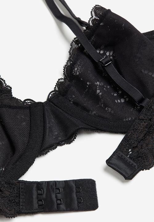 H&M - Non-padded underwired lace bra - black