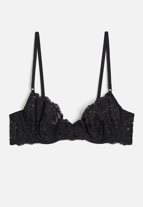 H&M - Non-padded underwired lace bra - black