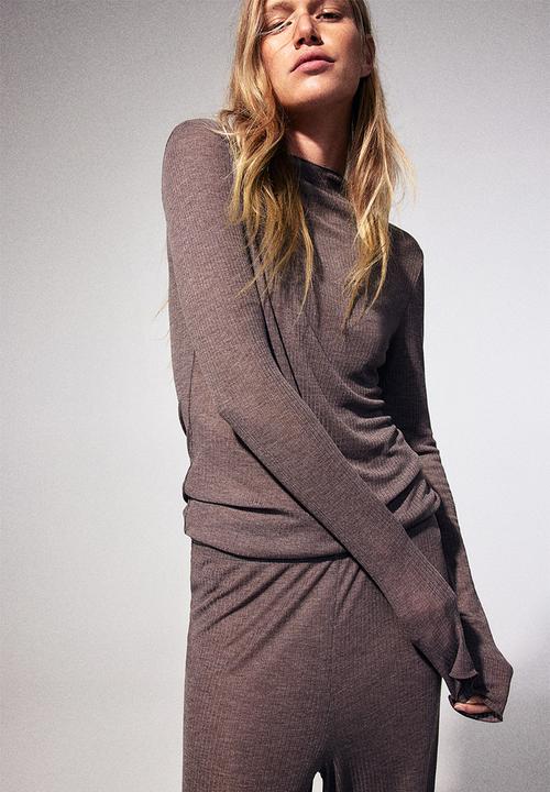 H&M - Ribbed pyjamas - dark mole mar