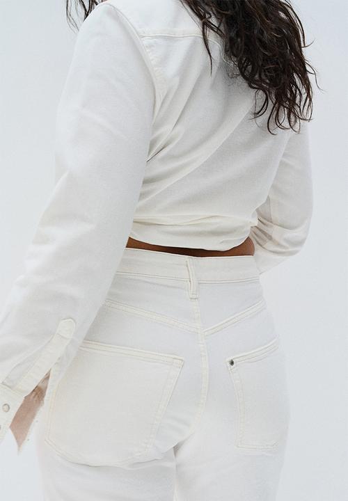 H&M - Curvy fit wide high cropped jeans - white