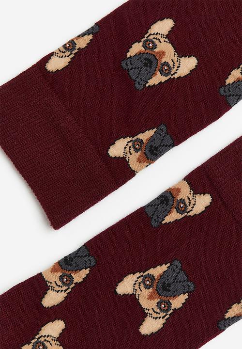 H&M - Patterned socks - dark red & dogs