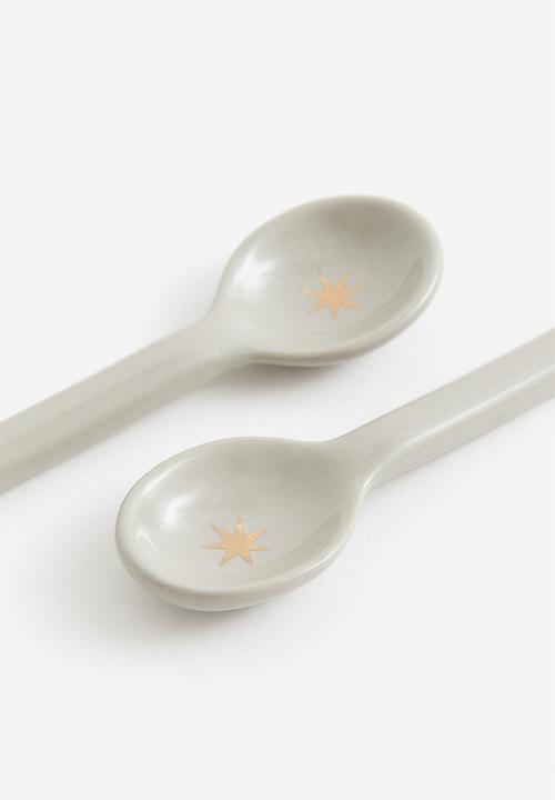 H&M - 2-pack stoneware teaspoons - white/stars