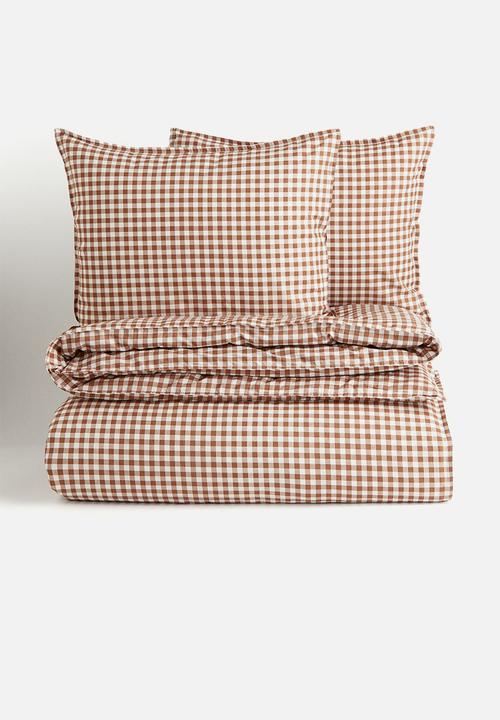H&M - Patterned double/king size duvet cover set - brown/gingham-checked