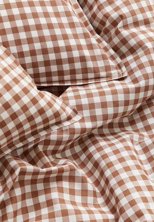 H&M - Patterned double/king size duvet cover set - brown/gingham-checked
