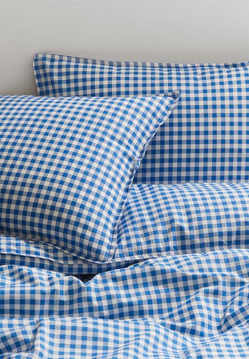 H&M - Patterned double/king size duvet cover set - blue/gingham-checked