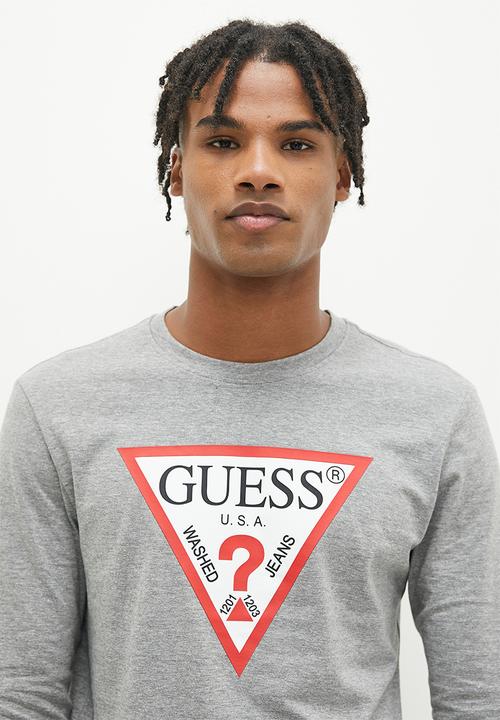 GUESS - Cn long sleeve original logo tee - Marble Heather