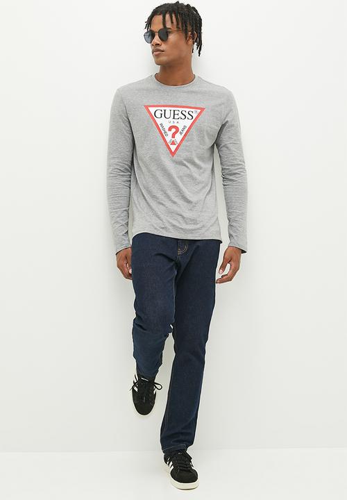 GUESS - Cn long sleeve original logo tee - Marble Heather