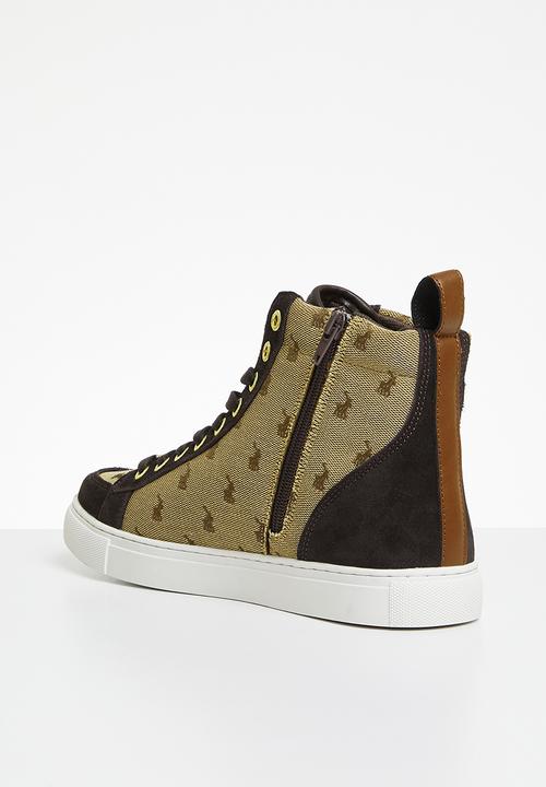 POLO - Monogram jacquard hi top sneaker - brown