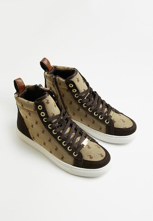 POLO - Monogram jacquard hi top sneaker - brown