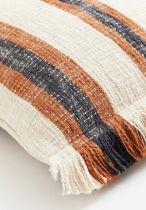 H&M - Fringed cushion cover - light beige/striped