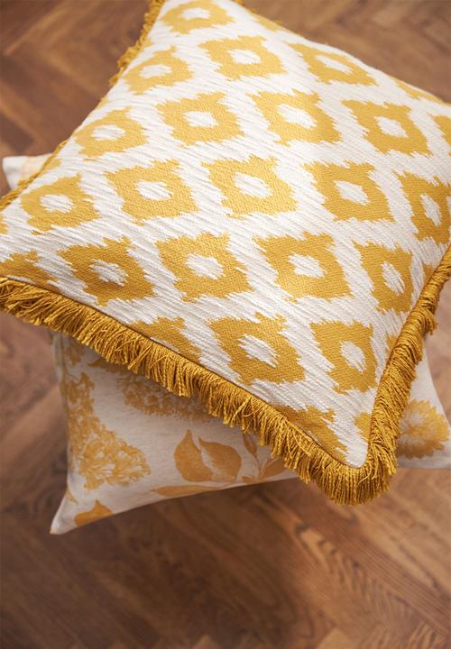 H&M - Patterned cushion cover - light beige/yellow