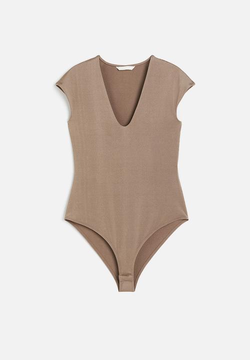 H&M - Cap-sleeved jersey body - beige