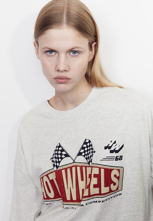 H&M - Oversized printed T-shirt - light grey marl/hot wheels