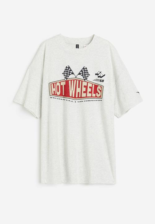 H&M - Oversized printed T-shirt - light grey marl/hot wheels