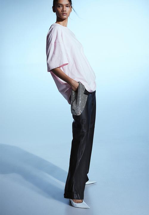 H&M - Oversized washed-look T-shirt - light pink 