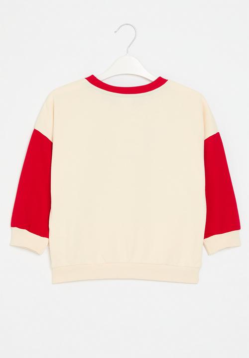 Pop Candy - Printed colour block sweat top - red & white