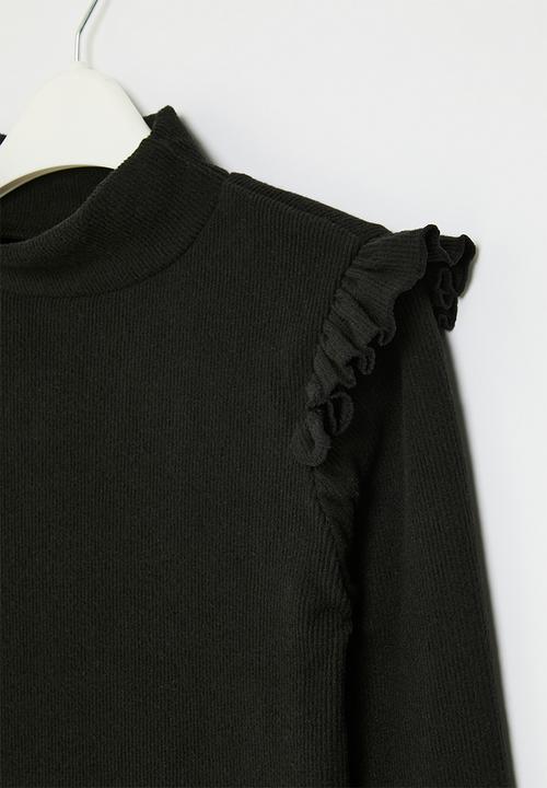 Pop Candy - Frilled rib top - black
