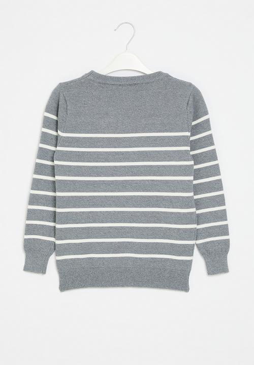 Pop Candy - Striped knitted jersey - grey & white