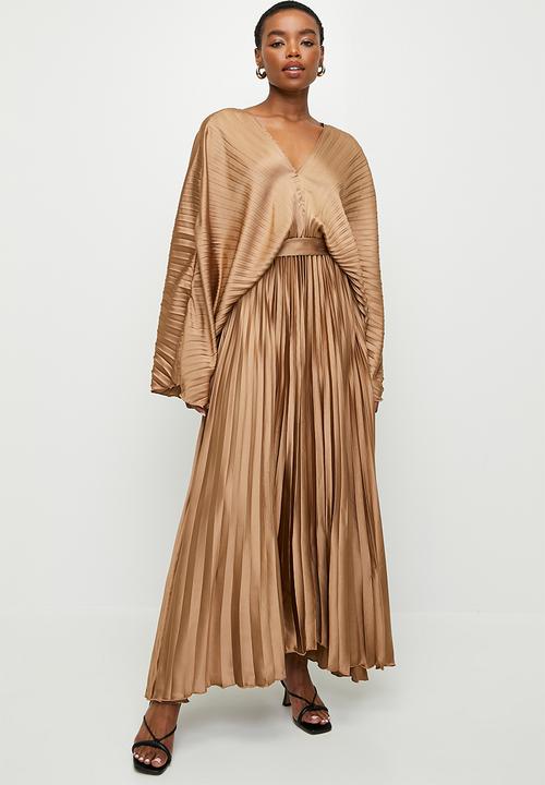 edit - Pleated dolman sleeve maxi dress - chestnut
